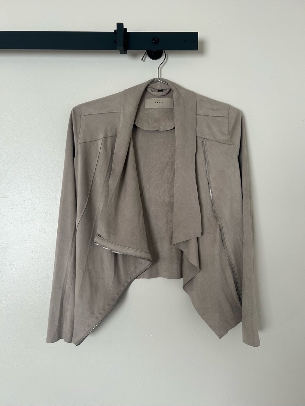Blank NYC Taupe Faux Suede Drape Leather Jacket